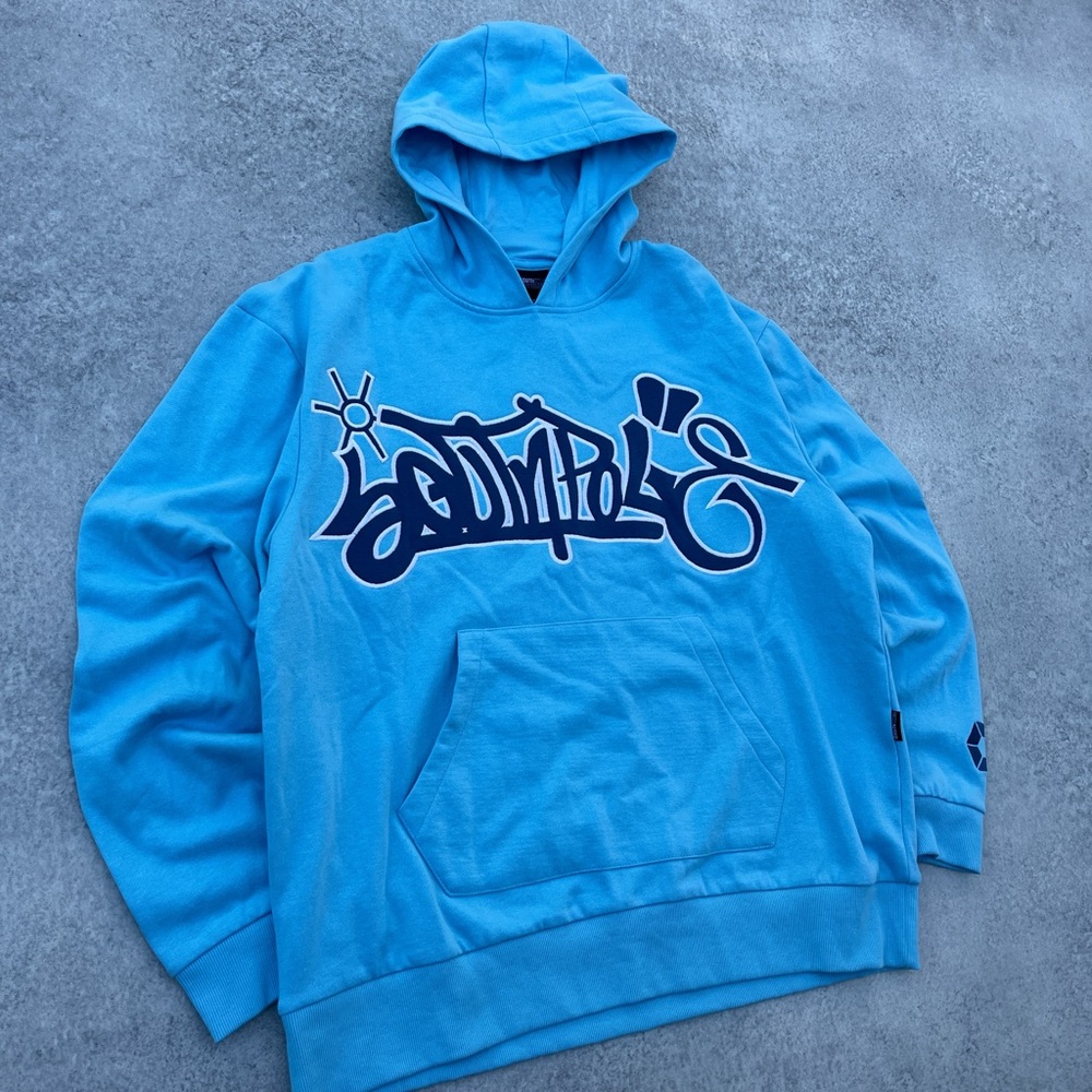 South Pole Skate Y2K Style Light Blue Dark Blue Graffiti Logo Hoodie Sweatshirt